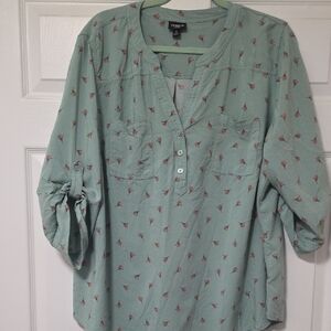 Torrid Sage Green Floral Blouse